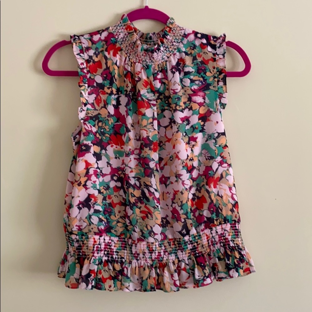NWOT - J. Crew Sleeveless Mock neck Smocked Top - Picture 3 of 8